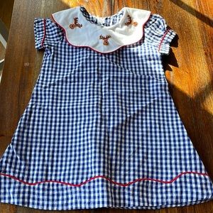 Blue and white checked pattern reindeer dress, Size 3, 3T